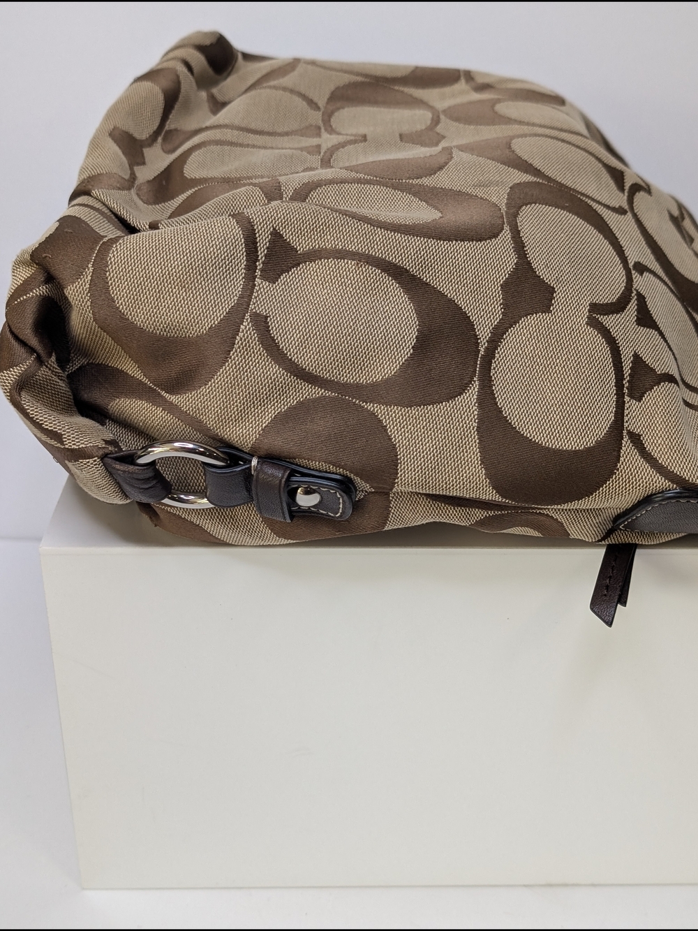 Coach Brown Signature C Jacquard Shoulder Hobo Bag F15067 - Picture 8 of 14